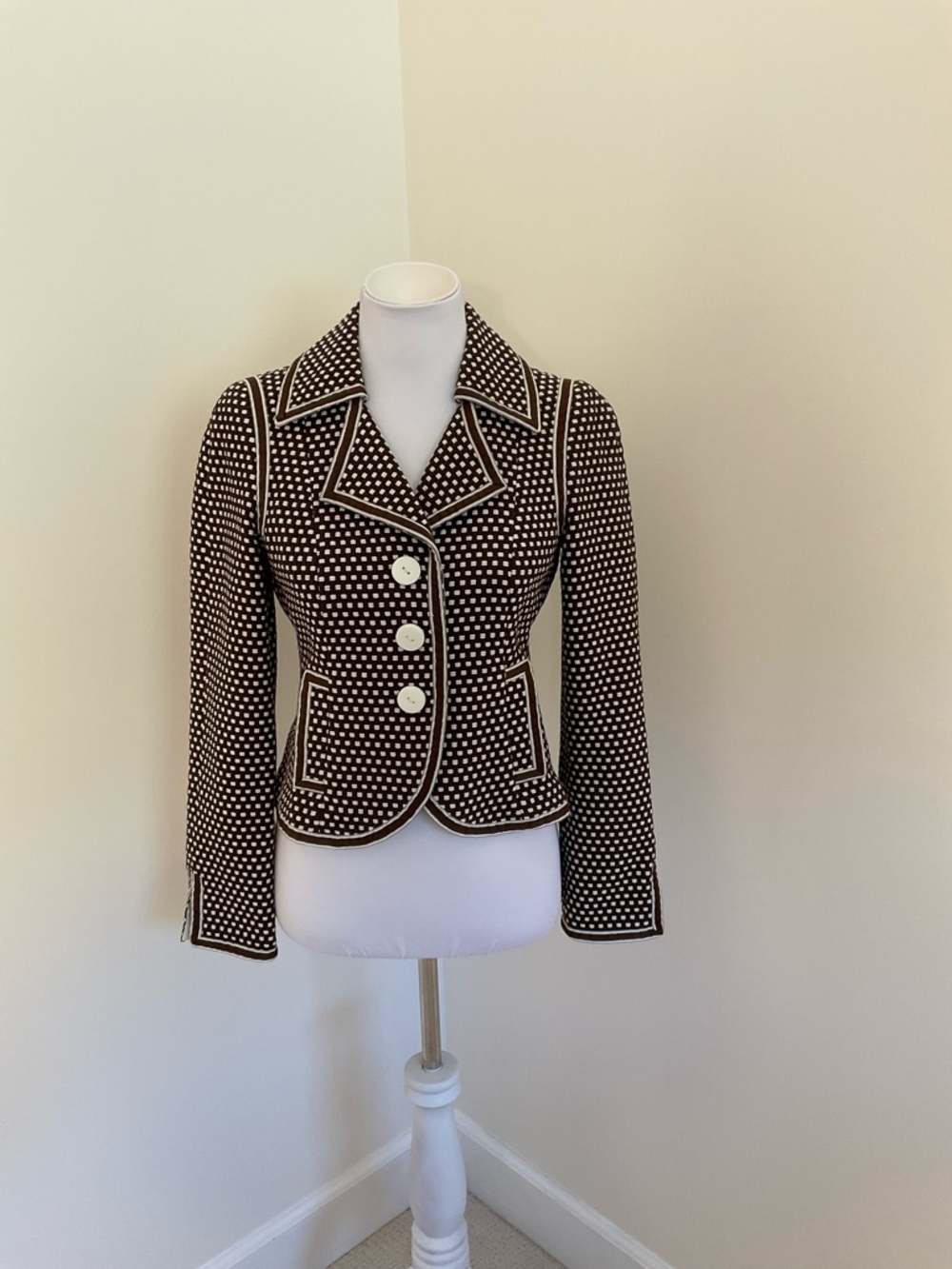 Worth Brown & Cream Polka Dot Blazer Jacket With Hot Pink Lining